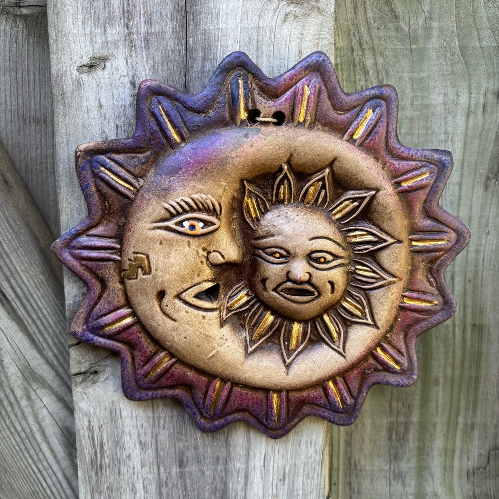 Celestial Sun & Moon Wall Decor Painted Purple, Gold, Brown